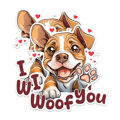 (2 Packs) I Woof You Dog Breed Stickers - I Woof You Cute Dog Decals - 5 Inches On Longest Side - Premium Vinyl Decal - Sticks to Any Smooth Flat Surface - Made in USA - BMCS2364
