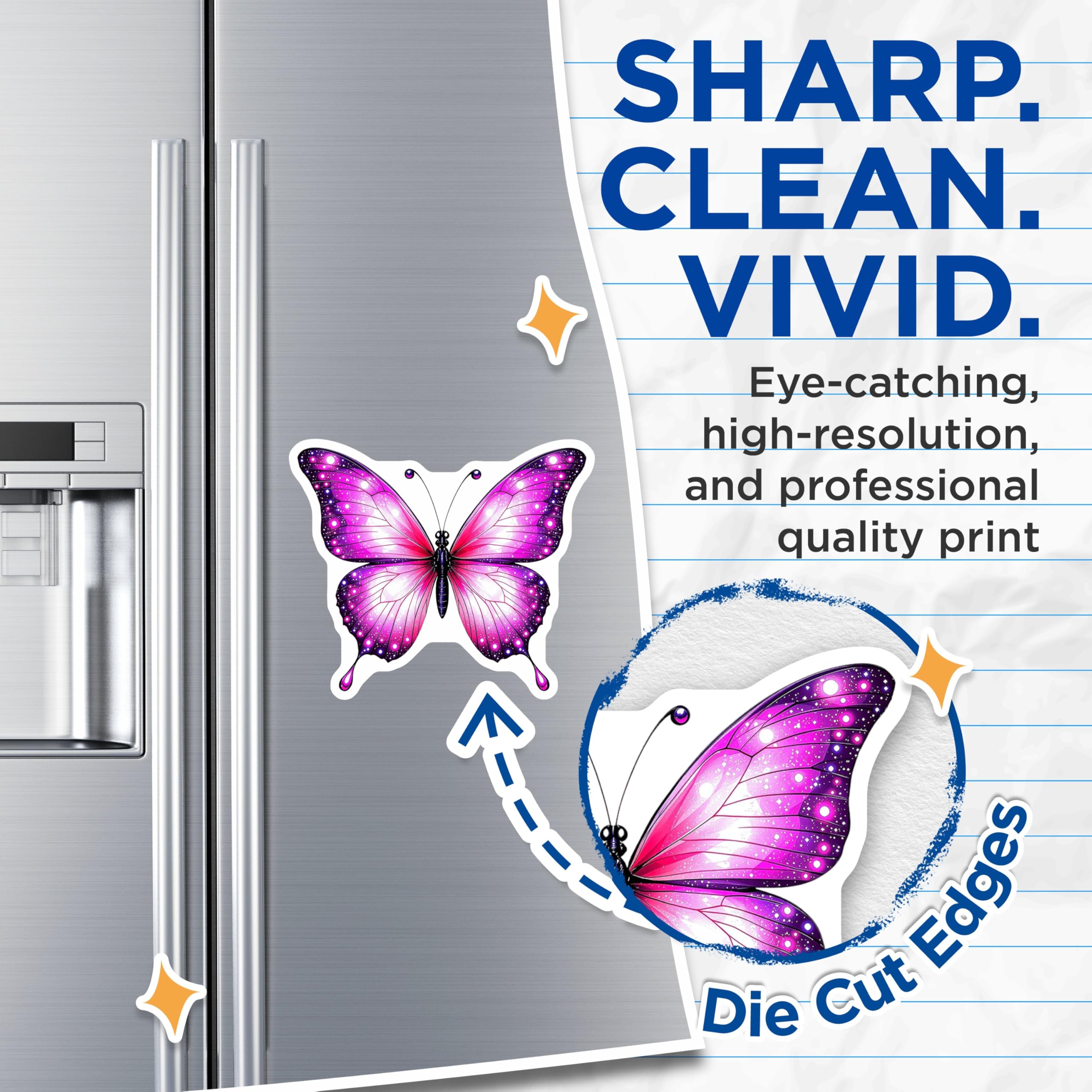 (2 Pack) Butterfly Magnets - Purple Pink Insect Decor - Pretty Refrigerator Magnets - 5" On Longest Side - Premium Magnet - for Cars, Refrigerators, Toolboxes, Lockers - Made in USA - MAG15663