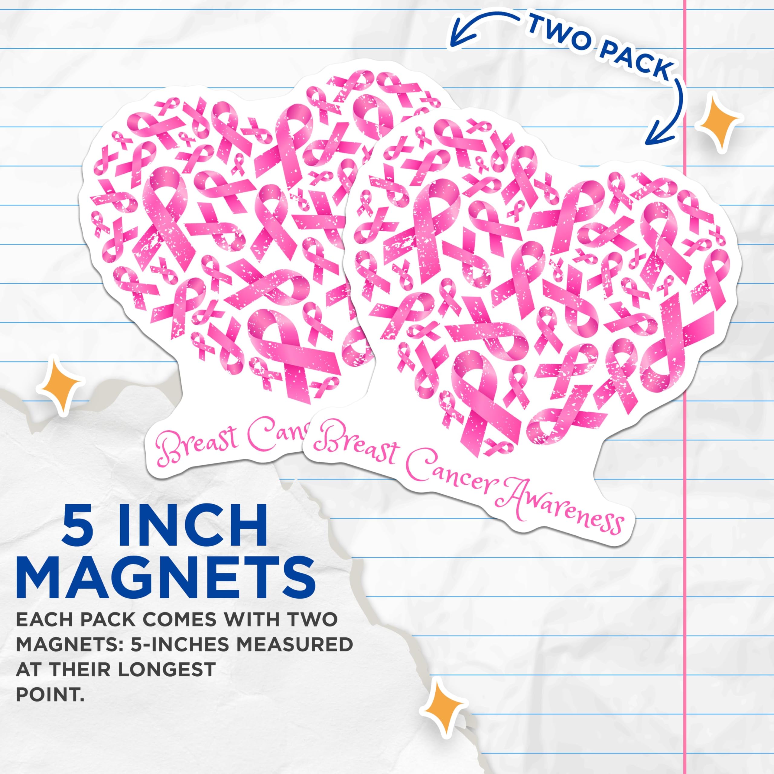 (2 Pack) Breast Cancer Awareness Magnets - Pink Ribbon Magnets - Heart Shape Magnets for Awareness Support - 5" On Longest Side - for Cars, Refrigerators, Toolboxes, Lockers - Made in USA BMCS3369