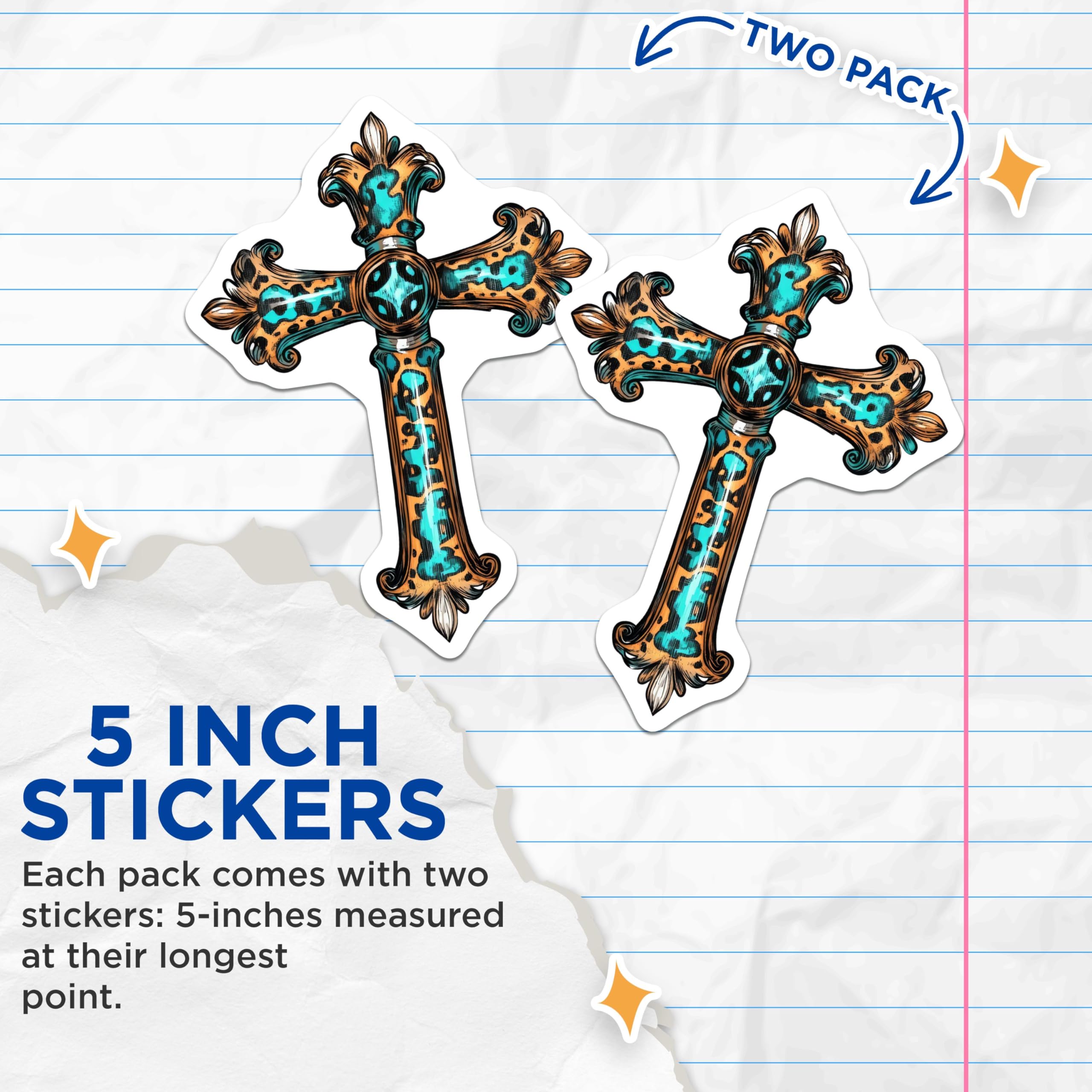 (2 Pack) Leopard Print Cross Stickers - Christian Sticker - Animal Print Faith Decal - 5" On Longest Side - Sticks to Smooth Flat Surfaces - Made in USA - BMCS8728