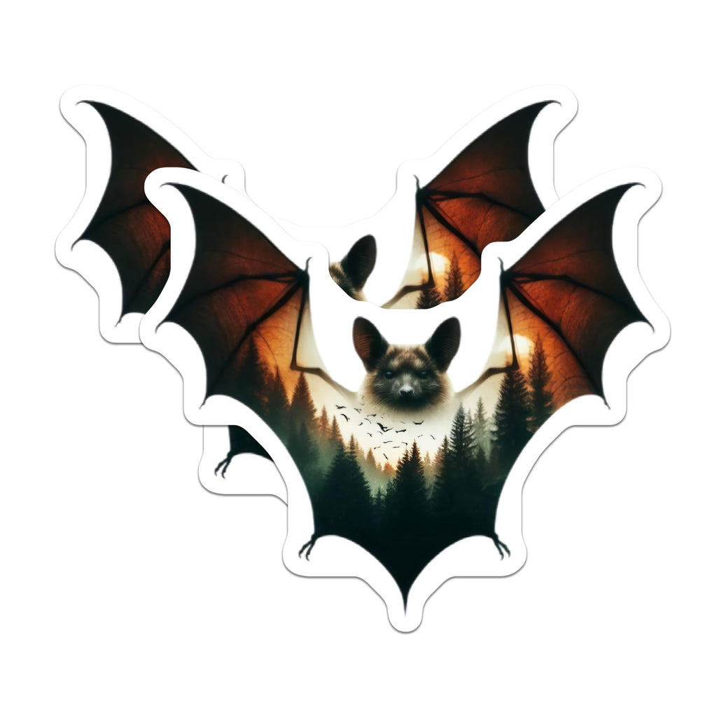 (2 Pack) Bat Forest Stickers - Nature Animal Decals - Laptop Hydroflask Sticker - 5" On Longest Side - Sticks to Smooth Flat Surfaces - Made in USA - BMCS15865