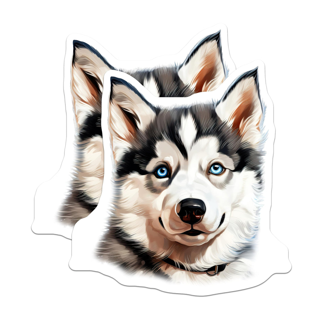 (2 Pack) Siberian Husky Dog Magnets - Blue Eyed Canine Art - Pet Lover Fridge Decor - 5 Inches On Longest Side - Thick Durable Magnet - Made in USA - MAG25030