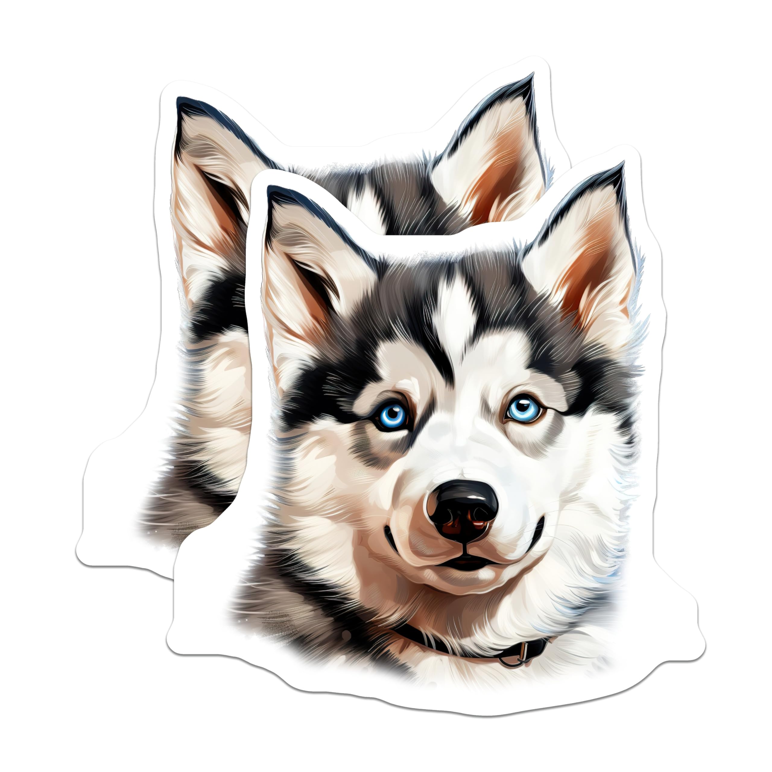 (2 Pack) Siberian Husky Dog Magnets - Blue Eyed Canine Art - Pet Lover Fridge Decor - 5 Inches On Longest Side - Thick Durable Magnet - Made in USA - MAG25030
