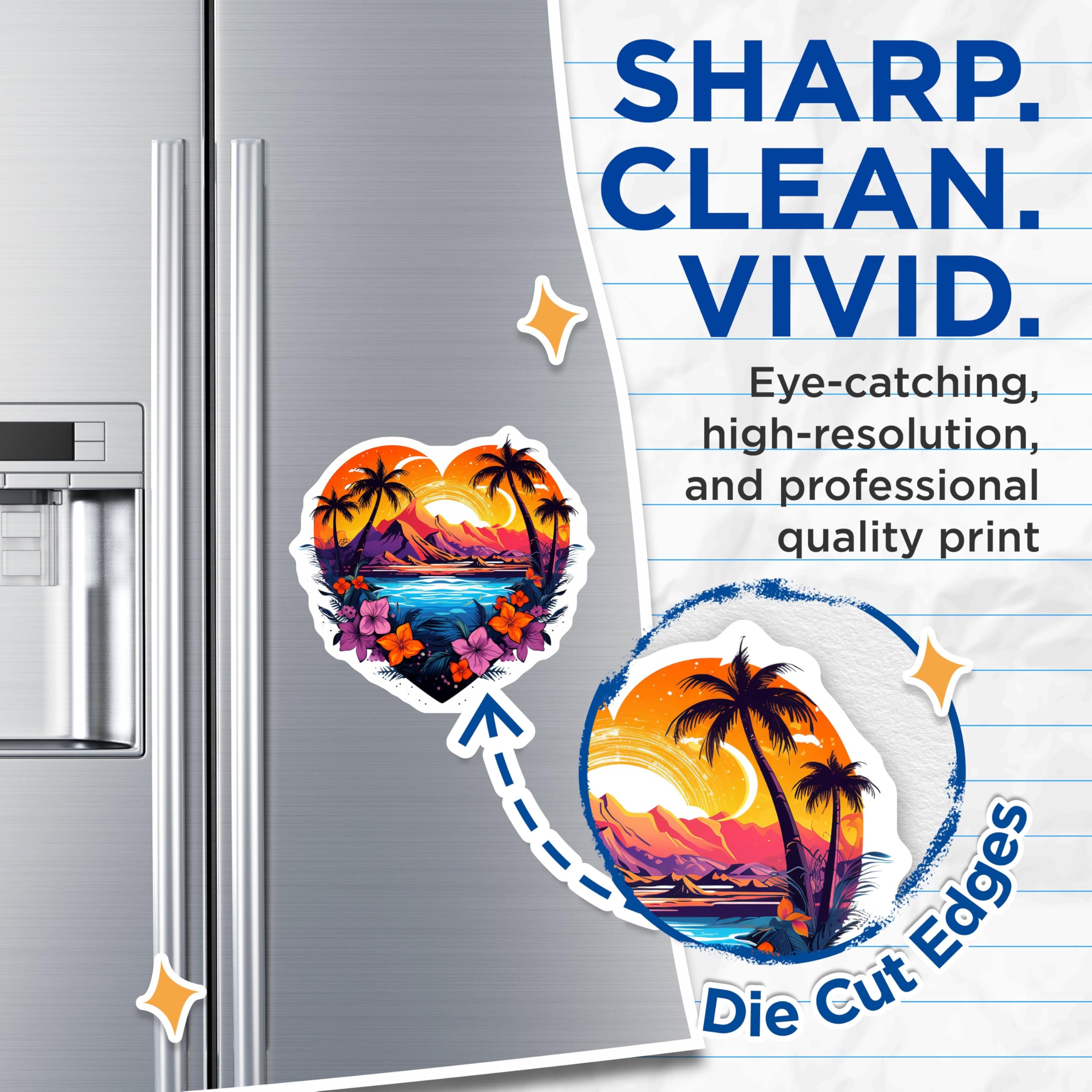 (2 Pack) Tropical Heart Magnets - Sunset Beach Palm Tree Decor - Island Scenic Landscape Art - 5 Inches On Longest Side - Thick Durable Magnet - Made in USA - MAG19834