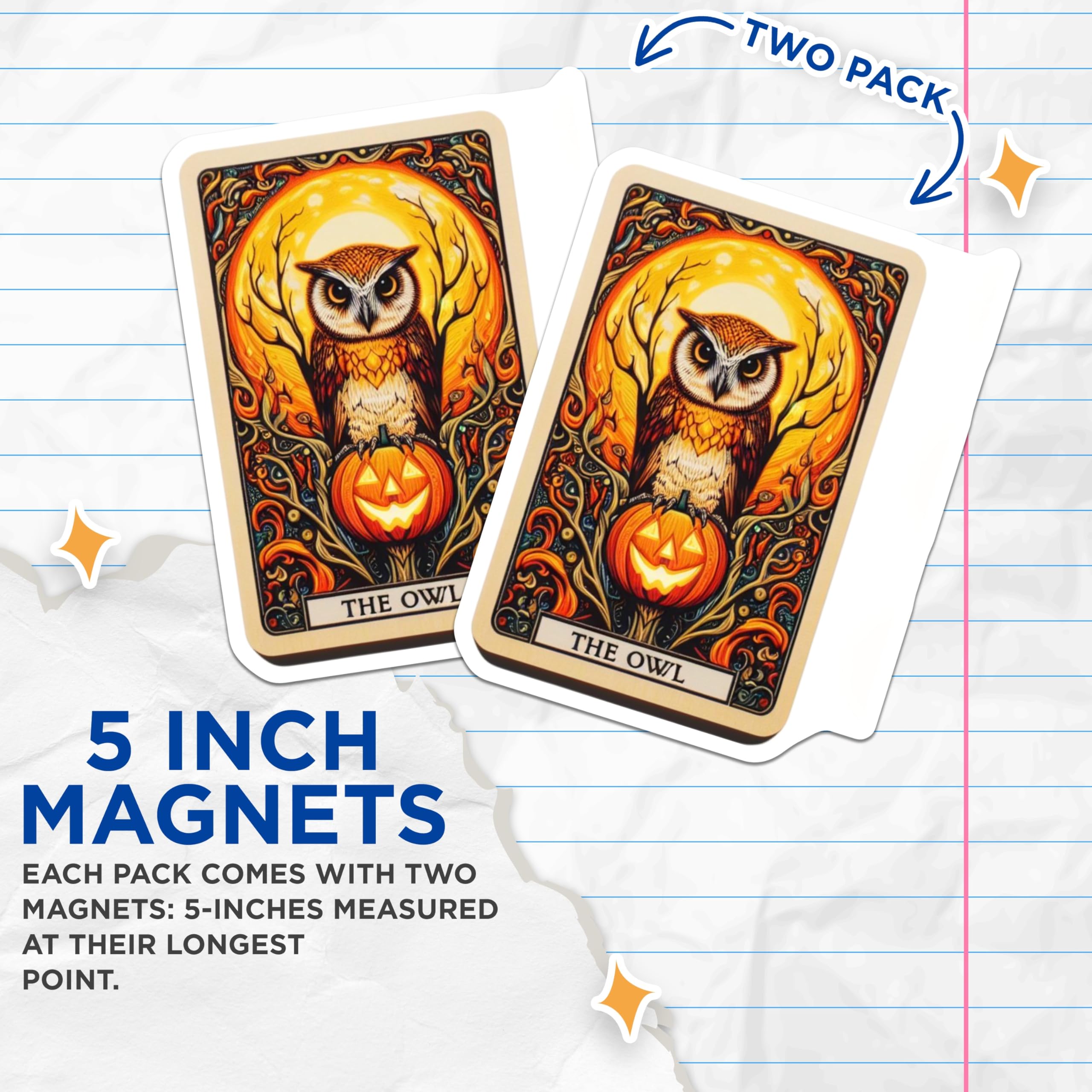 (2 Pack) Halloween Owl Magnets - Jack O Lantern Fall Decor - Mystical Autumn Fridge Accessory - 5 Inches On Longest Side - Thick Durable Magnet - Made in USA - MAG22842
