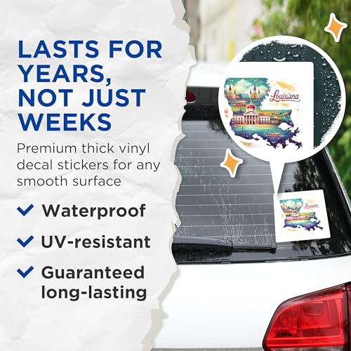 (2 Pack) Louisiana State Map Stickers - Watercolor Louisiana Landmark Stickers - Travel Souvenir Stickers - 5" On Longest Side - Sticks to Smooth Flat Surfaces - Made in USA - BMCS5153