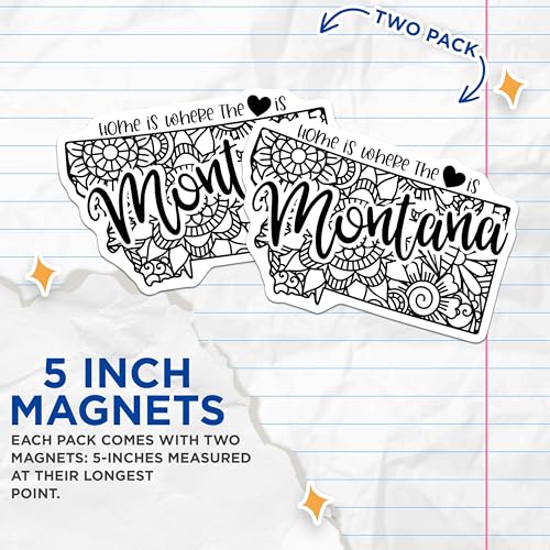 (2 Pack) Home is Where The Heart is Montana Magnets Magnets - 5" On Longest Side - Made in USA - Sticks to Refrigerators & Metal Surfaces - MAG9074