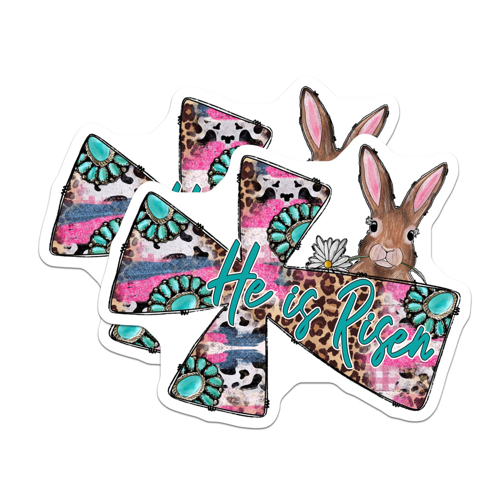 (2 Pack) He is Risen Cross Magnets - Western Boho Christian Decor - Easter Rabbit Farmhouse Style Faith - 5 Inches On Longest Side - Thick Durable Magnet - Made in USA - MAG25855