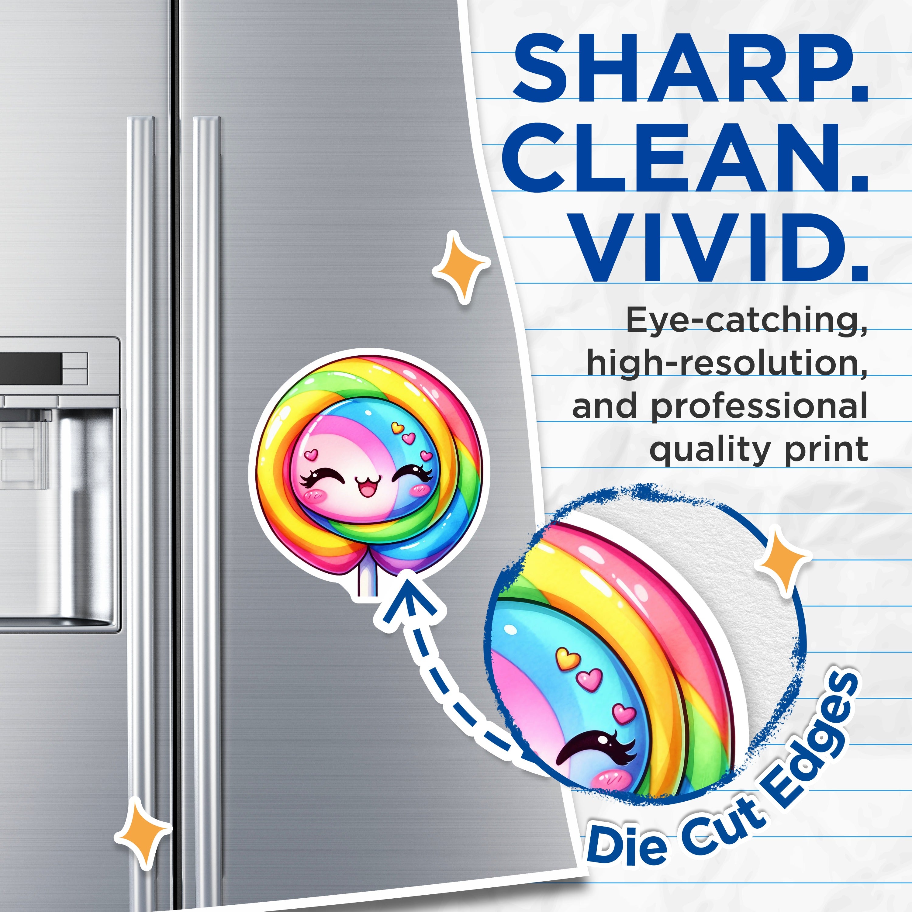 (2 Pack) Vibrant Kawaii Lollipop Magnets - Rainbow Swirl Candy - Cute Sweet Decor - Aesthetic Fridge Art - 5 Inches On Longest Side - Thick Durable Magnet - Made in USA - MAG37657