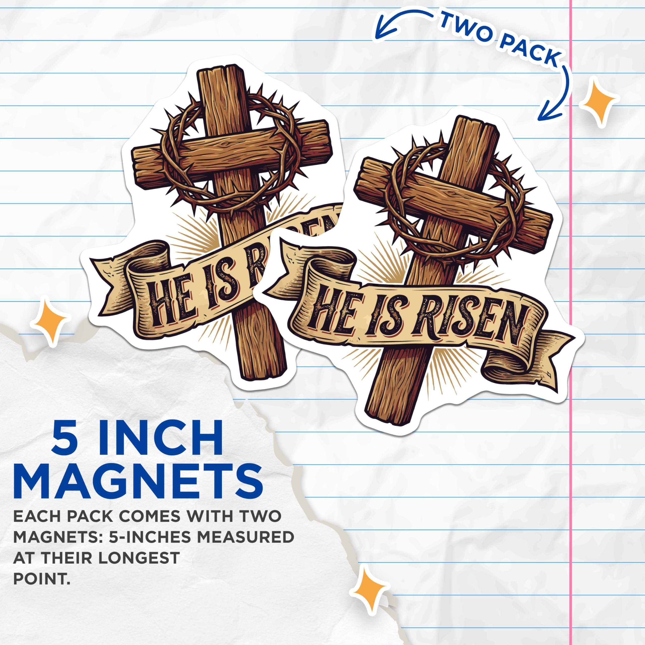 (2 Pack) He is Risen Magnets - Easter Christian Resurrection Cross - Crown of Thorns Faith Holy Week Decor - 5 Inches On Longest Side - Thick Durable Magnet - Made in USA - MAG21281