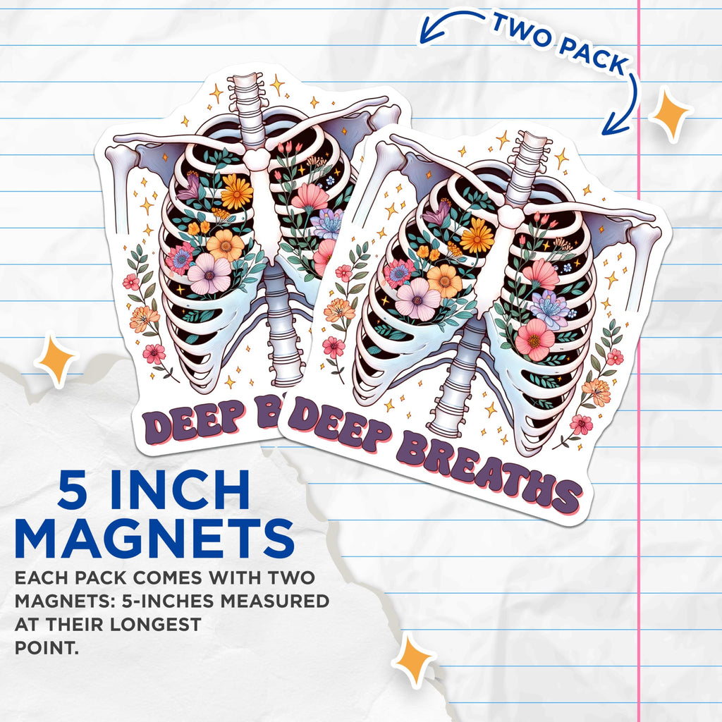 (2 Pack) Anatomy Magnets - Floral Design - Breathe Art - 5" On Longest Side - for Cars, Fridges, Toolboxes - Made in USA - MAG8250