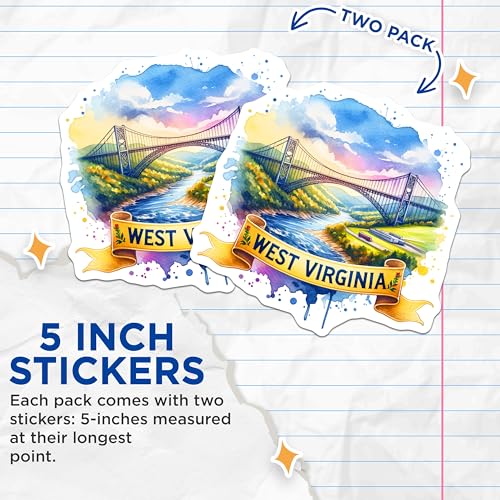 (2 Pack) West Virginia Stickers - Travel Souvenir - Nature Lovers - 5" On Longest Side - Sticks to Smooth Flat Surfaces - Made in USA - BMCS6410