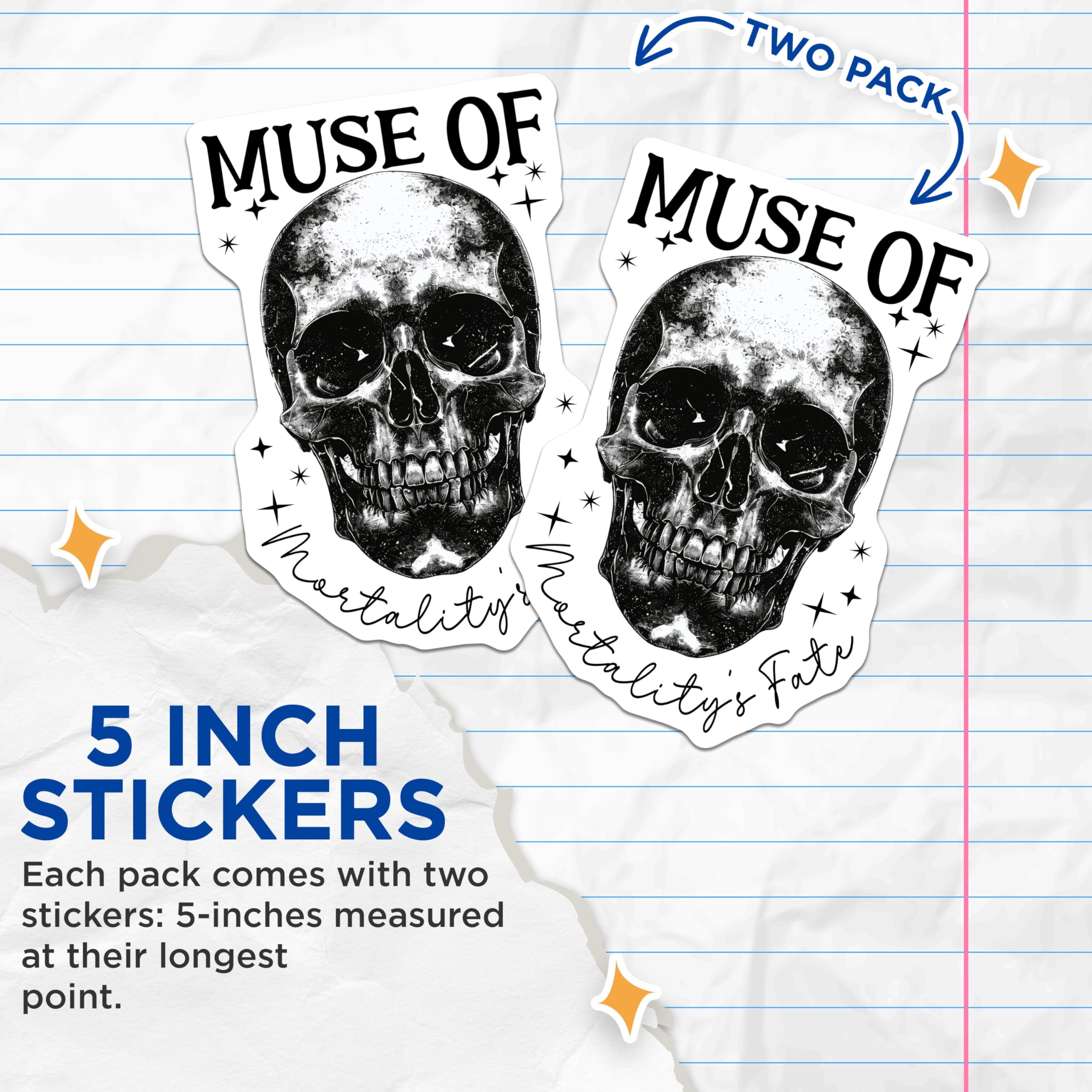 (2 Pack) Muse of Mortality's Fate Stickers - Gothic Skull Stickers - Dark Aesthetic Stickers - Artistic Skull Decal - 5" On Longest Side - Sticks to Any Smooth Flat Surface - Made in USA - BMCS3532