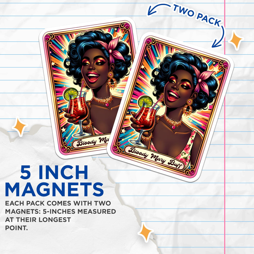 (2 Pack) Bloody Mary Buff Magnets - Vibrant Pop Art - Cocktail Drink Art - Retro Kitchen Decor - 5 Inches On Longest Side - Thick Durable Magnet - Made in USA - MAG23065