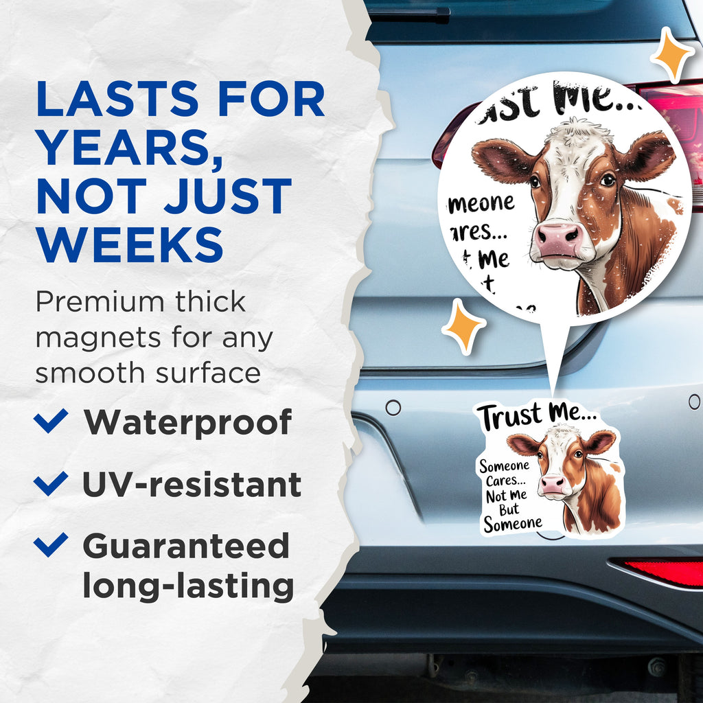 (2 Pack) Funny Cow Magnets - Sarcastic Quote Decor - Humorous Animal Fridge Magnet - 5 Inches On Longest Side - Thick Durable Magnet - Made in USA - MAG37961