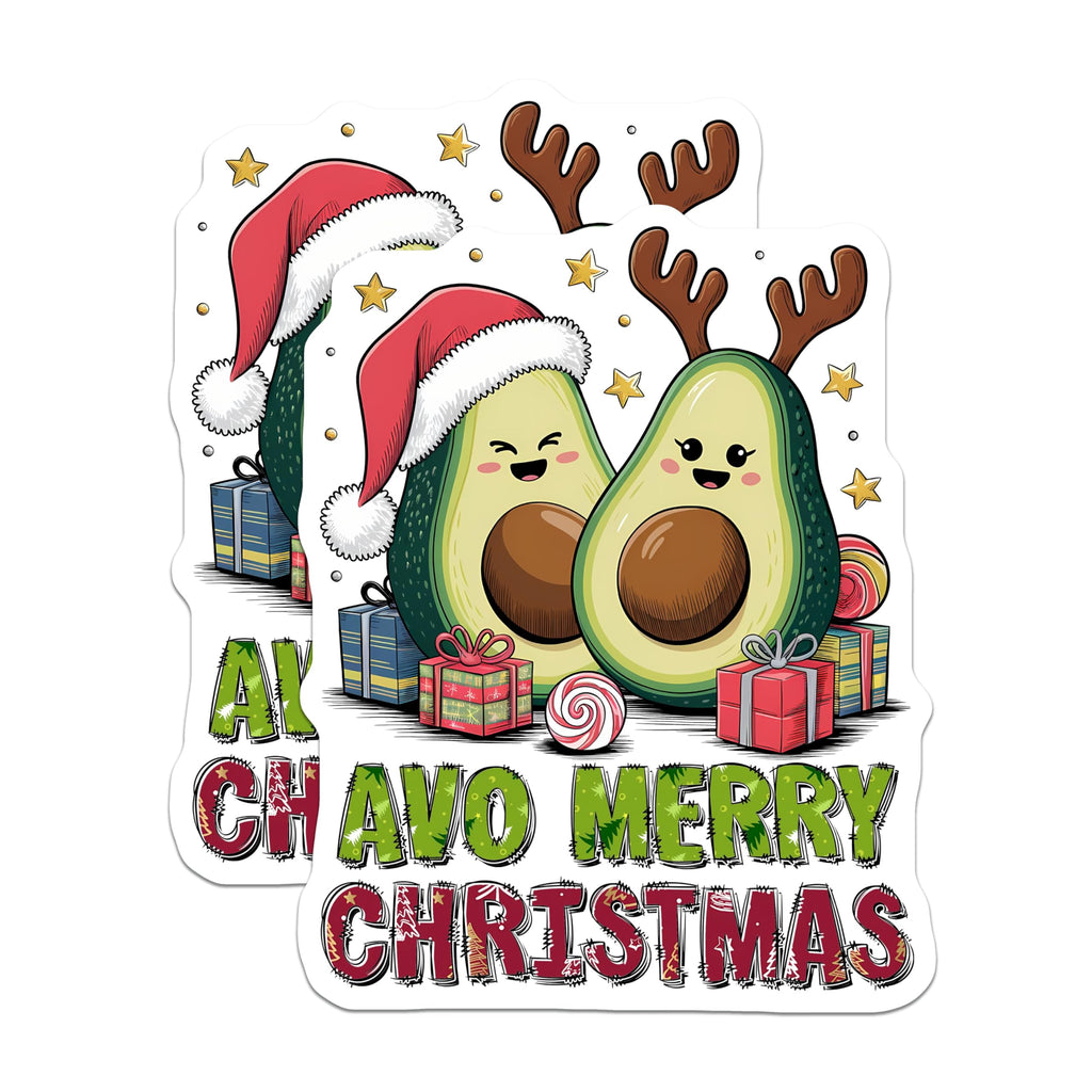 (2 Pack) Christmas Avocado Stickers - Funny Avocado Decor - 5" On Longest Side - Sticks to Smooth Flat Surfaces - Made in USA - BMCS8381 - BMCS8381