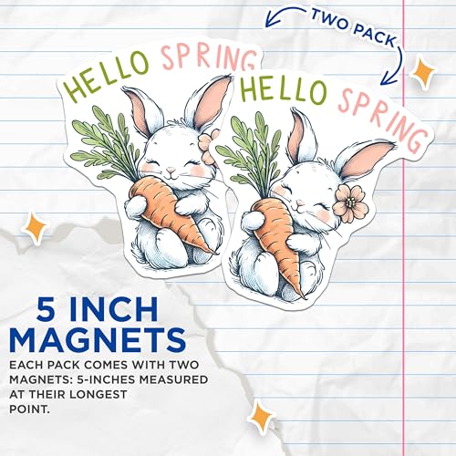 (2 Pack) Hello Spring Magnets - Springtime Kitchen Decor - Easter Decor - Animal Lovers Gift - 5" On Longest Side - for Cars, Fridges, Toolboxes - Made in US
