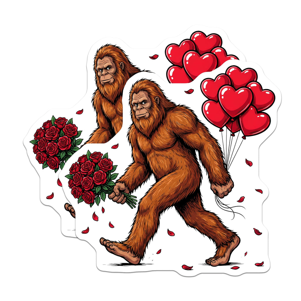 (2 Pack) Bigfoot Love Magnets - Romantic Sasquatch Decor - Heart Balloon Magnet Set - 5" On Longest Side - Premium Magnet - for Cars, Refrigerators, Toolboxes, Lockers - Made in USA - MAG15415