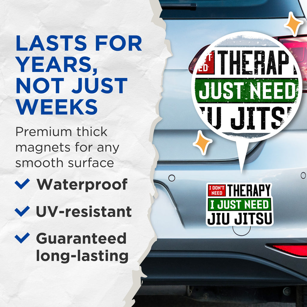 (2 Pack) Jiu Jitsu Therapy Stickers - Funny BJJ Humor Decals - Martial Arts Lifestyle - Grappling Gym Fan - 5 Inches On Longest Side - Thick Durable Magnet - Made in USA - MAG37840