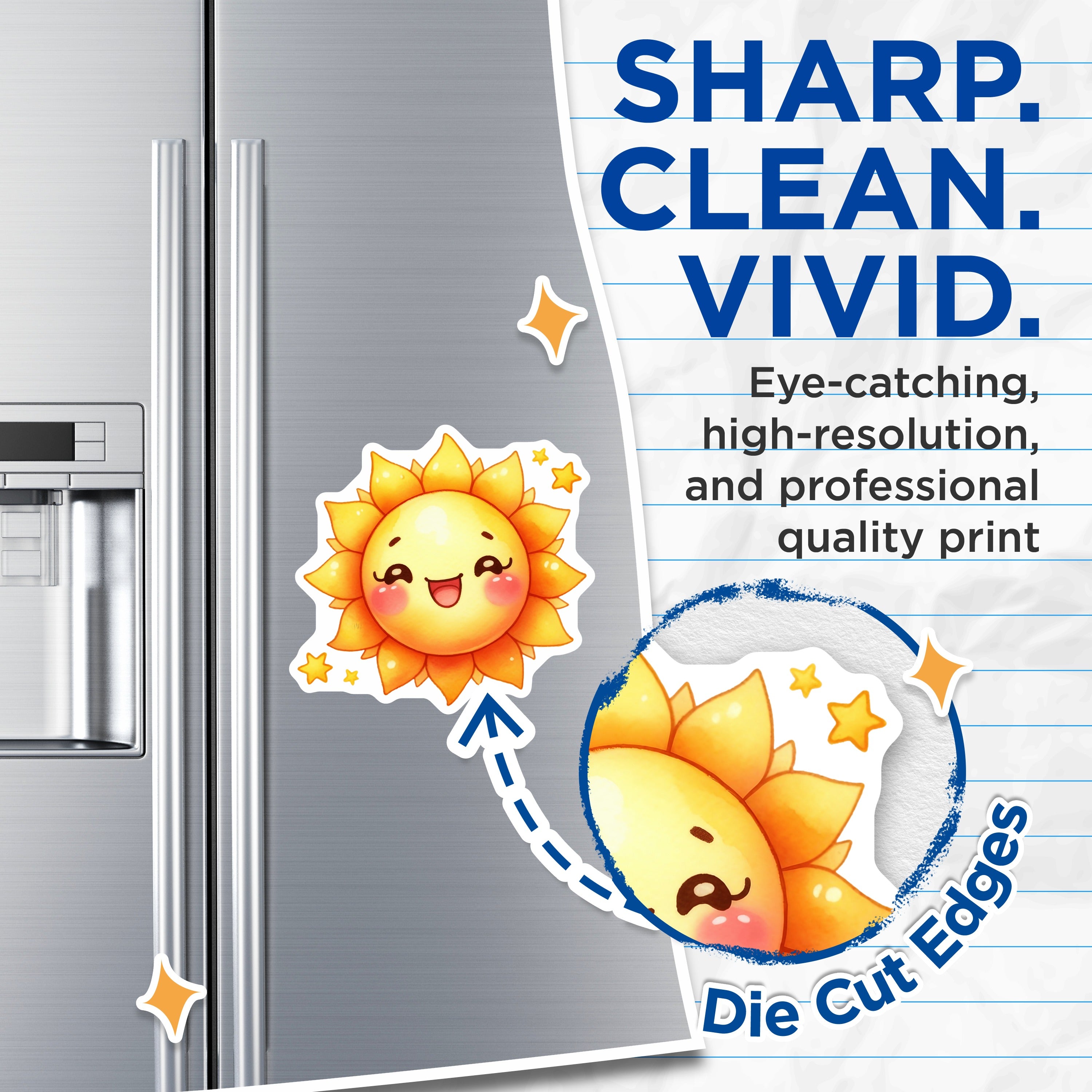 (2 Pack) Kawaii Sun Magnets - Cute Happy Smiling Sun Refrigerator Decor - Positive Vibe Sunny Kitchen Decor - 5 Inches On Longest Side - Thick Durable Magnet - Made in USA - MAG38543
