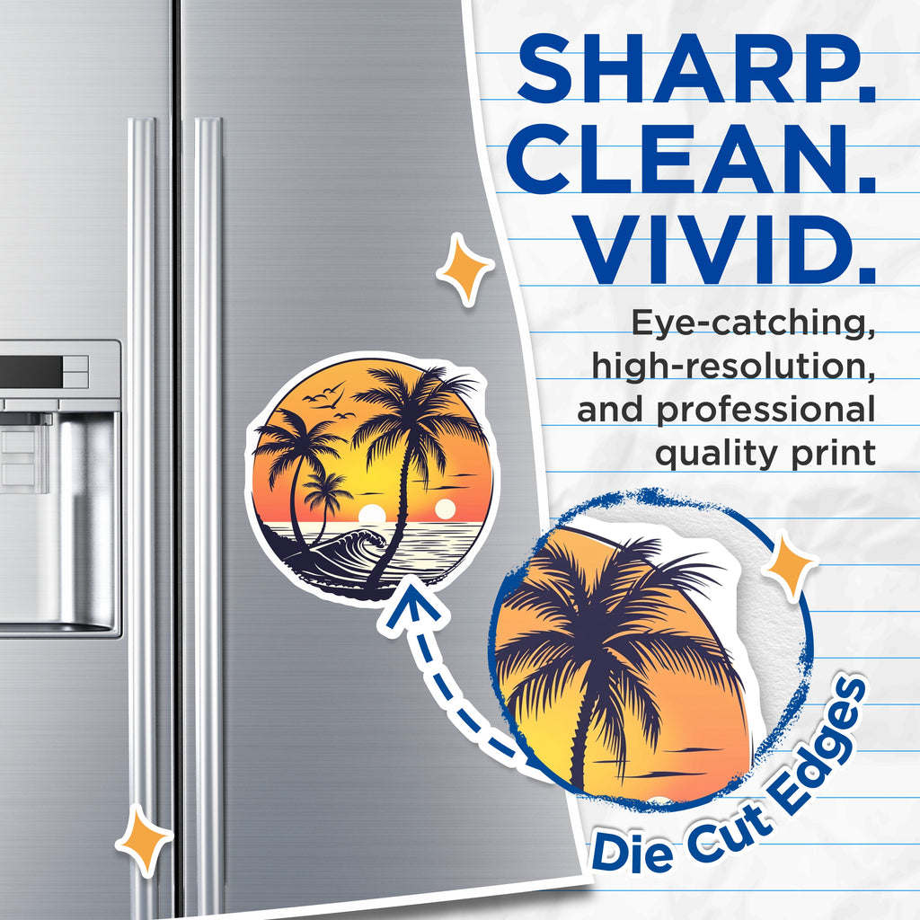 (2 Pack) Sunset Beach Magnets - Tropical Palm Tree Ocean Waves - Retro Beach House Decor - 5 Inches On Longest Side - Thick Durable Magnet - Made in USA - MAG36877