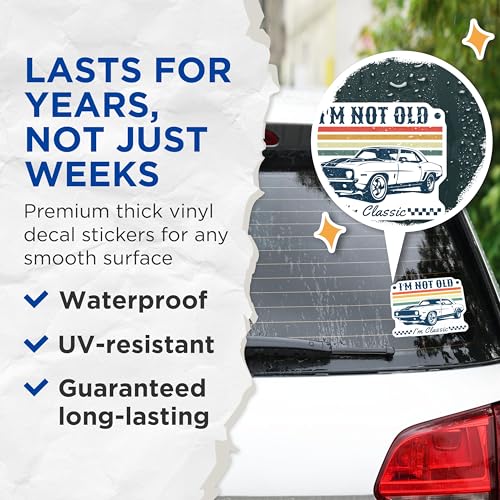 (2 Pack) I'm Not Old I'm Classic Stickers - Vintage Car Stickers - Retro Automotive Decal for Vehicle - 5" On Longest Side - Sticks to Any Smooth Flat Surface - Made in USA - BMCS3421