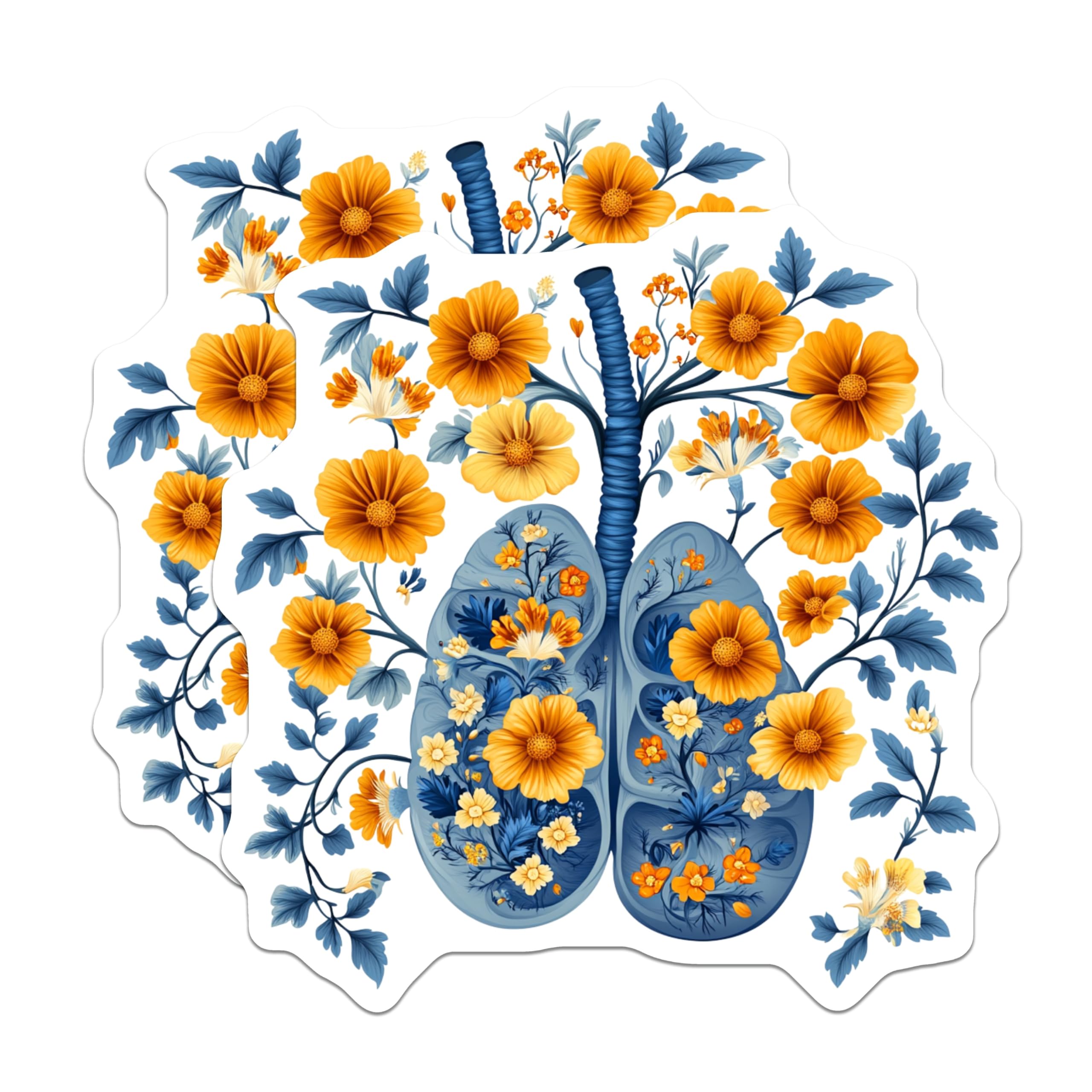(2 Pack) Floral Lungs Magnets - Anatomical Organ Illustration - Healthcare Worker Appreciation - Science Lover Decor - 5 Inches On Longest Side - Thick Durable Magnet - Made in USA - MAG30741