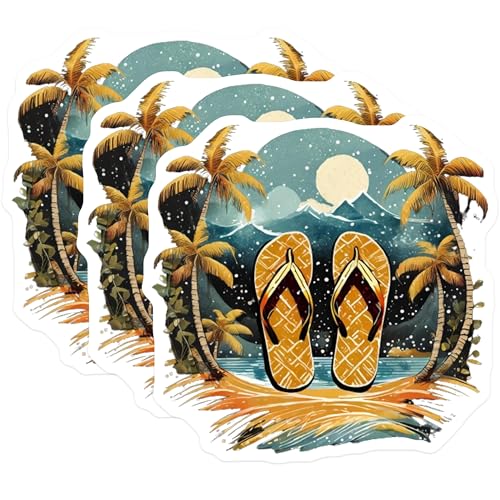 (3 Pack) Beach Flip Flops Decals - Summer Vacation Art - Tropical Sandal Stickers - 3 Inches On Longest Side - Easy Peel & Apply - Made in USA - 3MCS8088