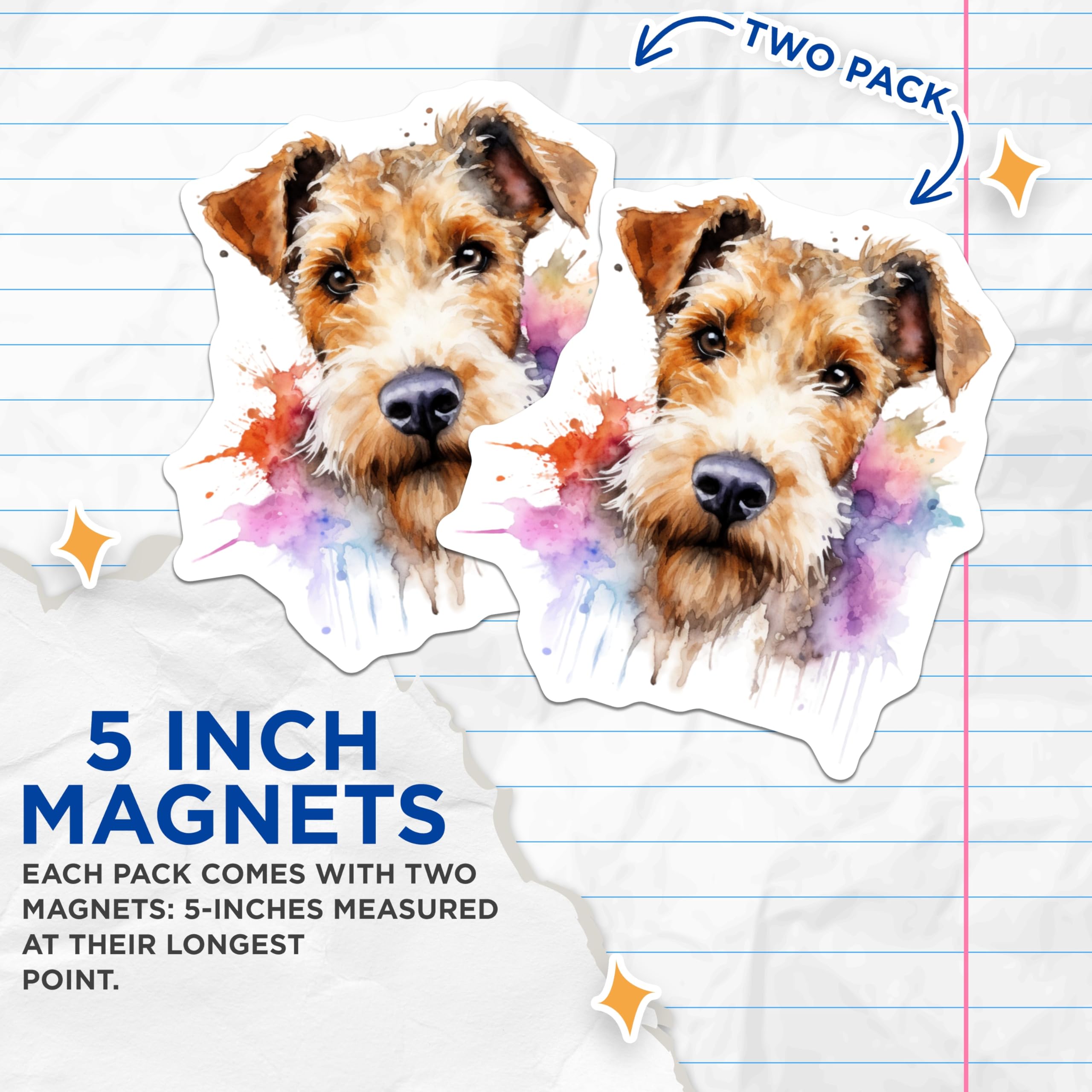 (2 Pack) Wire Fox Terrier Magnets - Watercolor Dog Art - Terrier Lover Decor - 5 Inches On Longest Side - Thick Durable Magnet - Made in USA - MAG24042