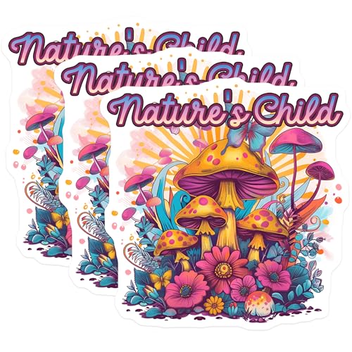 (3 Pack) Mushroom Garden Decals - Nature's Child Art - Psychedelic Stickers - 3 Inches On Longest Side - Easy Peel & Apply - Made in USA - 3MCS4916
