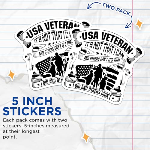 (2 Pack) USA Veteran Stickers - Patriotic Military Design - 5" On Longest Side - Sticks to Smooth Flat Surfaces - Made in USA - BMCS8916 - BMCS8916