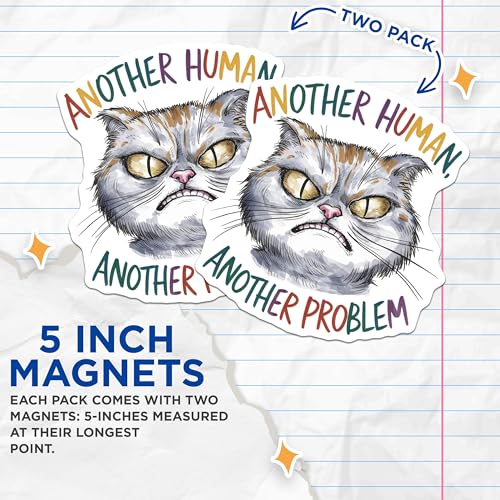 (2 Pack) Funny Cat Magnets Magnets - Another Human Another Problem - 5" On Longest Side - Made in USA - Sticks to Refrigerators & Metal Surfaces - MAG8562