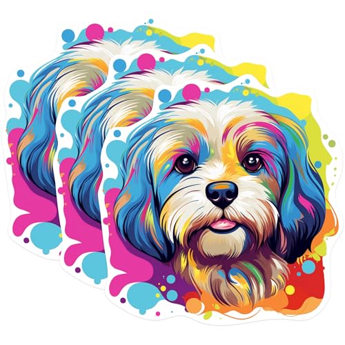 (3 Pack) Colorful Dog Decals - Cute Puppy Art - Laptop Decals - 3 Inches On Longest Side - Easy Peel & Apply - Made in USA - 3MCS0770