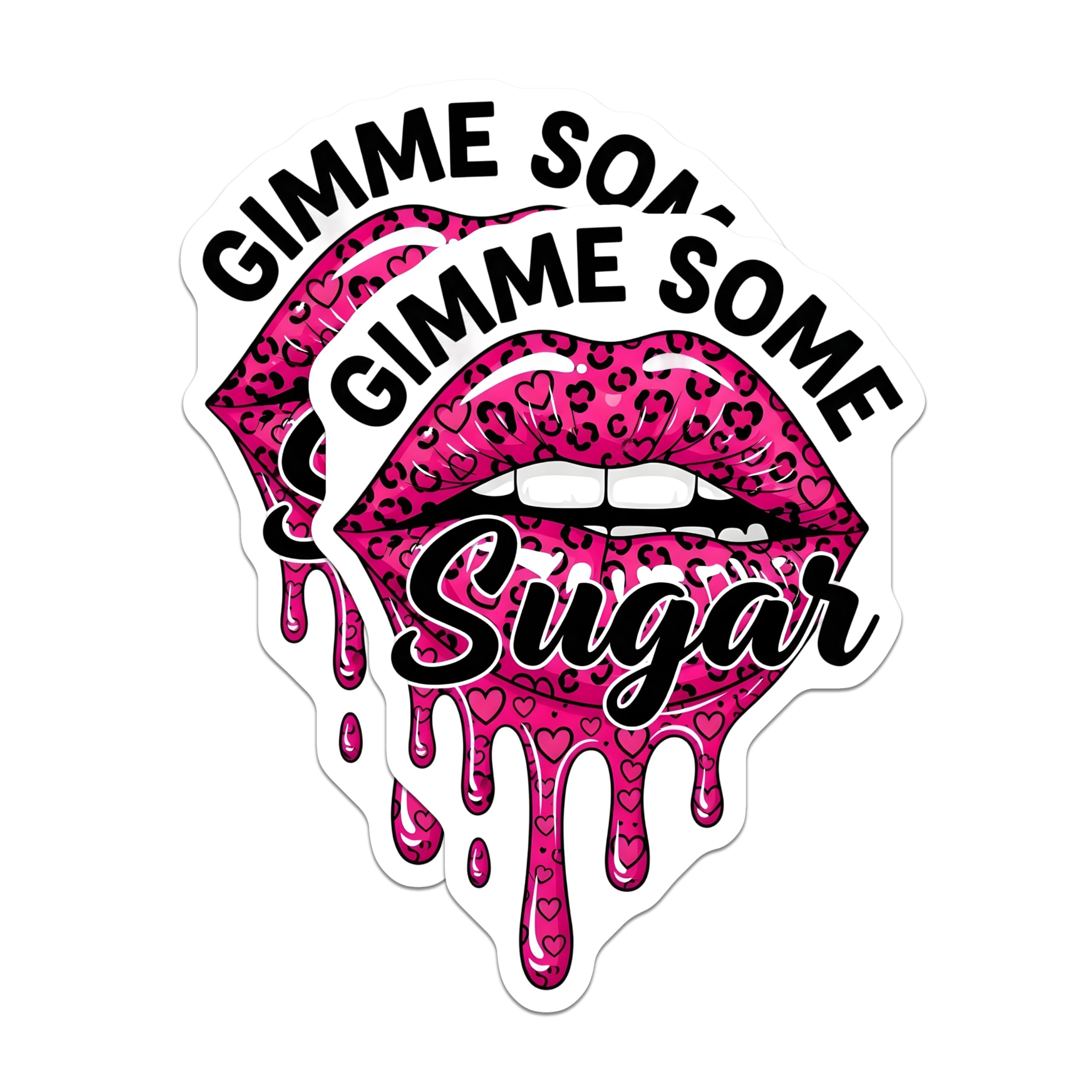 (2 Pack) Lips Magnets - Gimme Some Sugar - Pink Leopard Heart Print - 5" On Longest Side - Premium Magnet - for Cars, Refrigerators, Toolboxes, Lockers - Made in USA - MAG17795