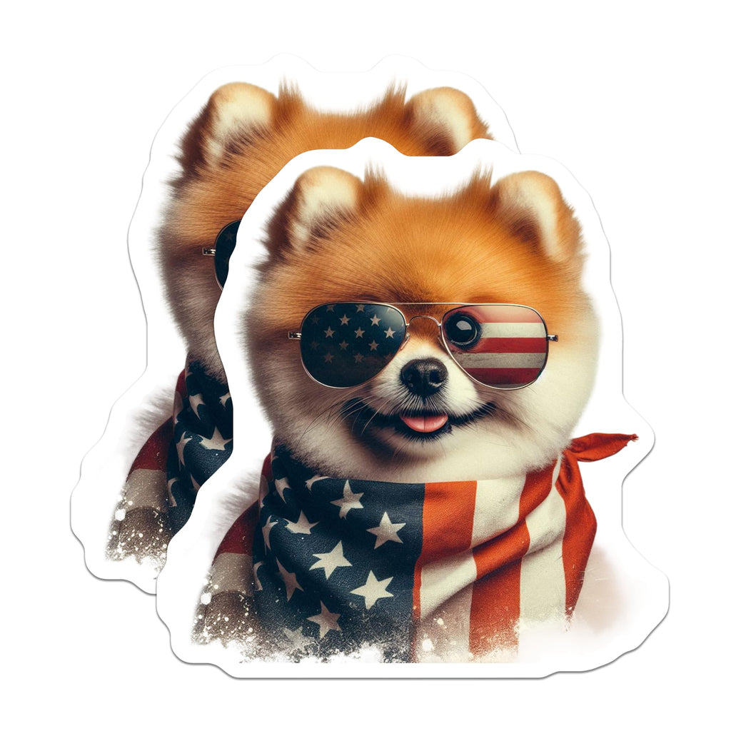 (2 Pack) Pomeranian Dog Magnets - American Flag Patriotic Decor - Cute Puppy Fridge Magnets - 5" On Longest Side - Premium Magnet - for Cars, Refrigerators, Toolboxes, Lockers - Made in USA - MAG15837