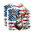 (2 Pack) Deer Hunting Stickers - Patriotic American Flag - Wildlife Deer Art - 5" On Longest Side - Sticks to Smooth Flat Surfaces - Made in USA - BMCS9831