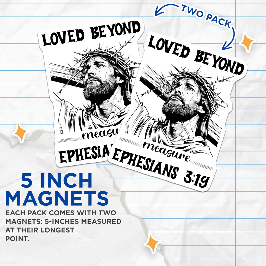 (2 Pack) Jesus Christ Magnets - Ephesians 3 19 - Religious Home Decor - 5" On Longest Side - Premium Magnet - for Cars, Refrigerators, Toolboxes, Lockers - Made in USA - MAG16960