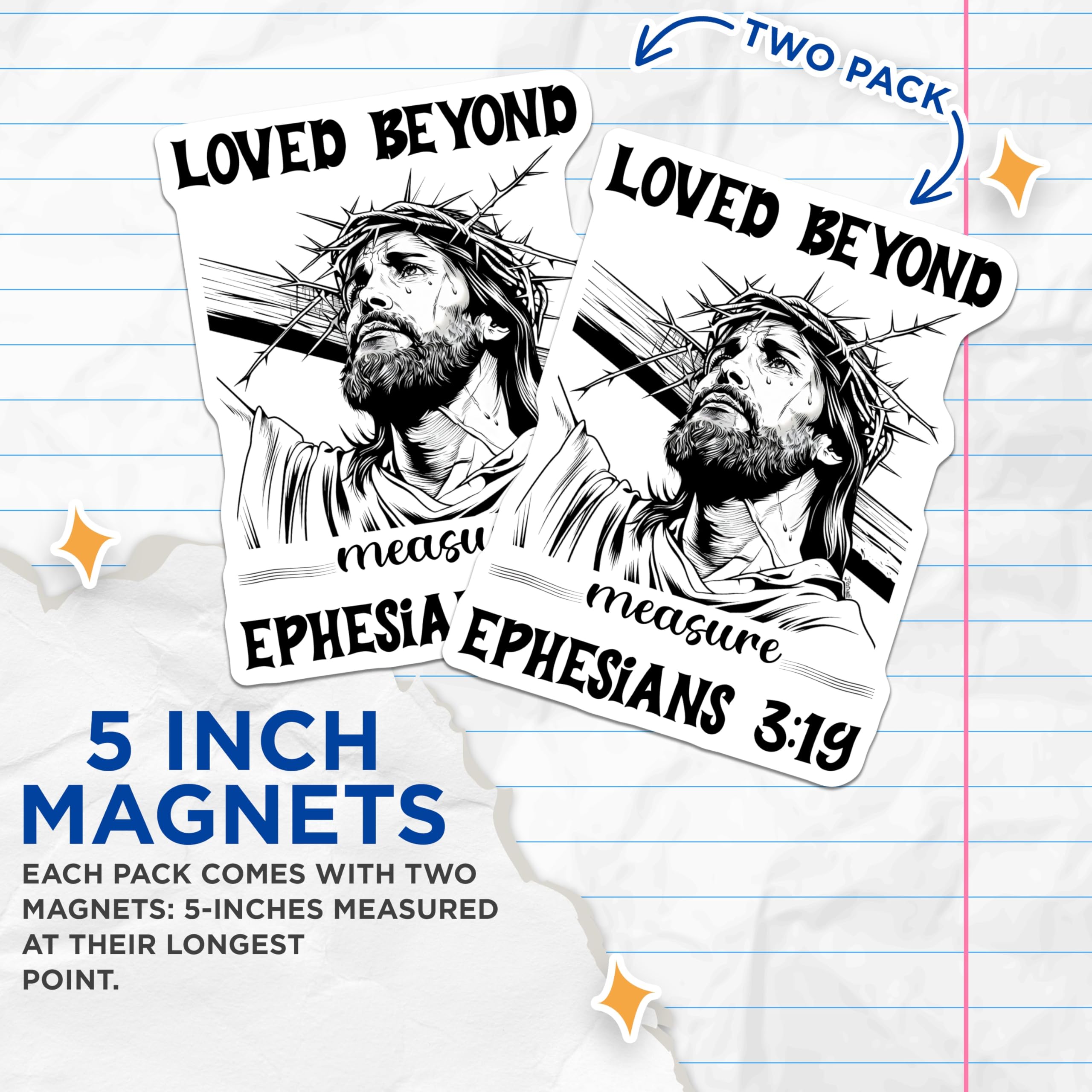 (2 Pack) Jesus Christ Magnets - Ephesians 3 19 - Religious Home Decor - 5" On Longest Side - Premium Magnet - for Cars, Refrigerators, Toolboxes, Lockers - Made in USA - MAG16960