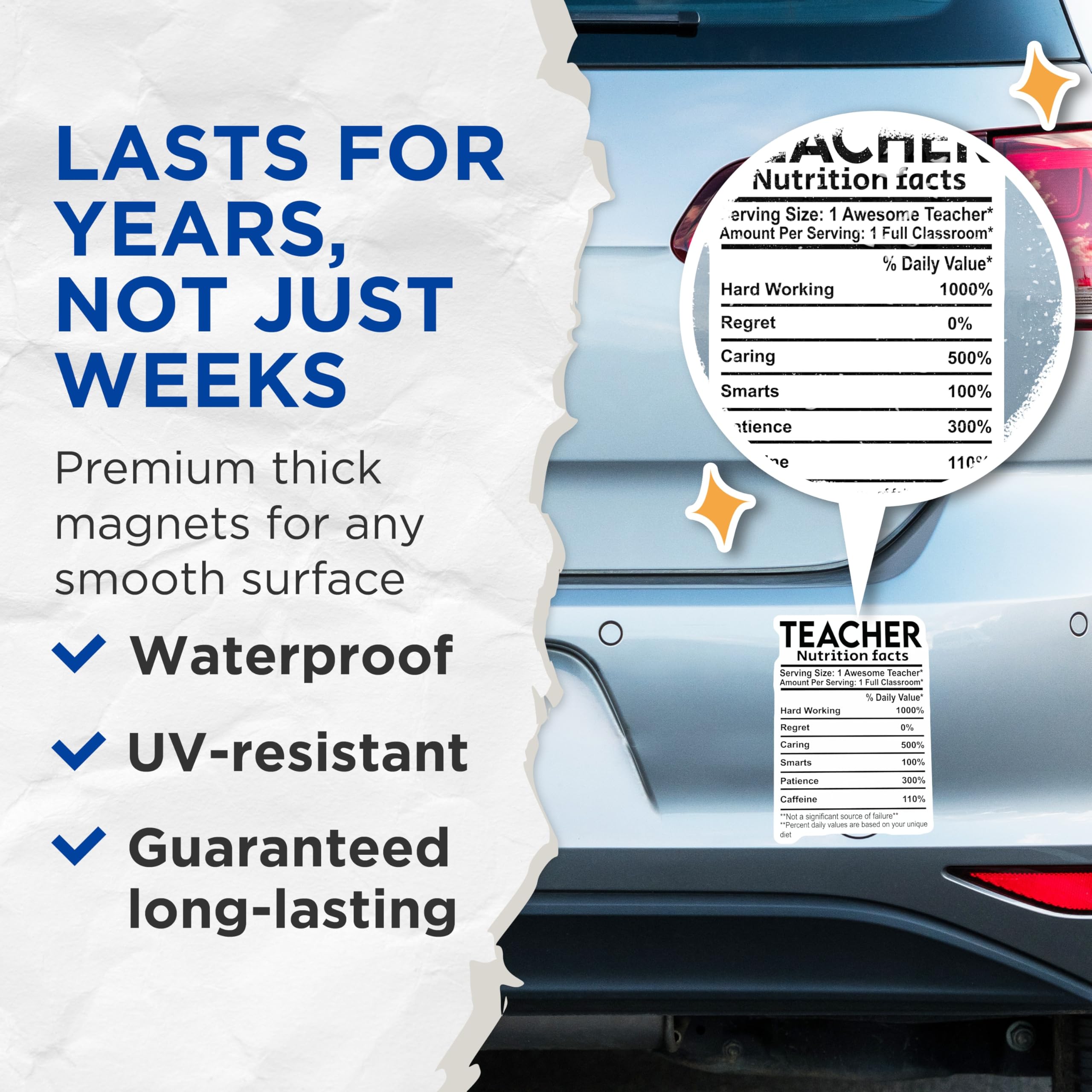 (2 Pack) Teacher Magnets - Nutrition Facts - Classroom Decor - 5" On Longest Side - Premium Magnet - for Cars, Refrigerators, Toolboxes, Lockers - Made in USA - MAG14151