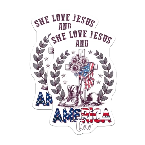 (2 Pack) Jesus and America Stickers - 5" On Longest Side - Sticks to Smooth Flat Surfaces - Made in USA - BMCS8359 - BMCS8359