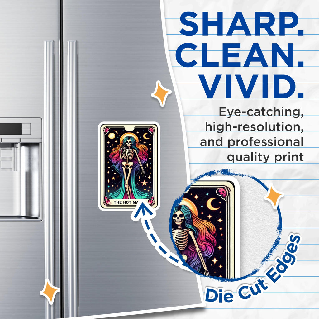 (2 Pack) Hot Mama Skeleton Magnets - Rainbow Hair Tarot Card - Celestial Witchy Mom Decor - 5 Inches On Longest Side - Thick Durable Magnet - Made in USA - MAG27225