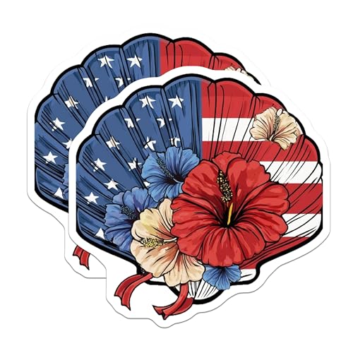 (2 Pack) American Flag Floral Magnets Magnets - Patriotic Hibiscus Art - Red White Blue Decoration - 5" On Longest Side - Made in USA - Sticks to Refrigerators & Metal Surfaces - MAG8979