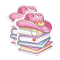 (2 Pack) Book Lover Stickers - Cowboy Hat Stickers - Book Stack Stickers - 5" On Longest Side - Sticks to Smooth Flat Surfaces - Made in USA - BMCS9450