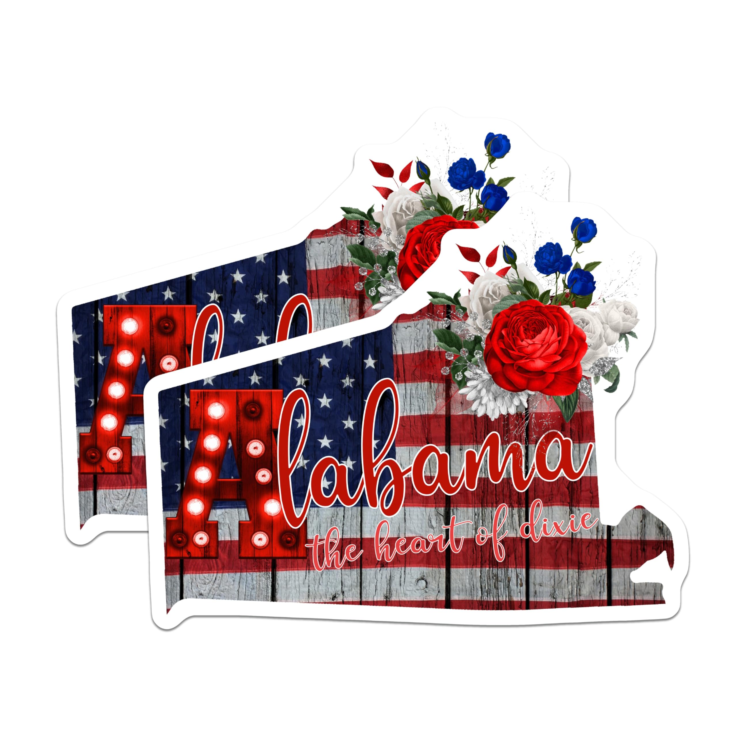 (2 Pack) Alabama Magnets - Heart of Dixie State Decor - Patriotic USA Flag Art - 5 Inches On Longest Side - Thick Durable Magnet - Made in USA - MAG19454