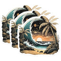 (3 Pack) Beach Sunset Decals - Ocean Wave - Palm Tree Decals - 3 Inches On Longest Side - Easy Peel & Apply - Made in USA - 3MCS8021