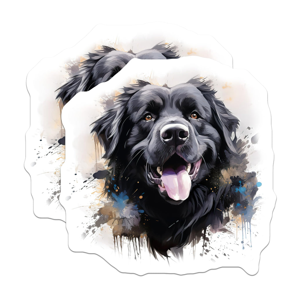 (2 Pack) Newfoundland Dog Magnets - Black Canine Watercolor Art - Happy Smiling Pet Decor - Animal Lover Fridge Locker - 5 Inches On Longest Side - Thick Durable Magnet - Made in USA - MAG24244