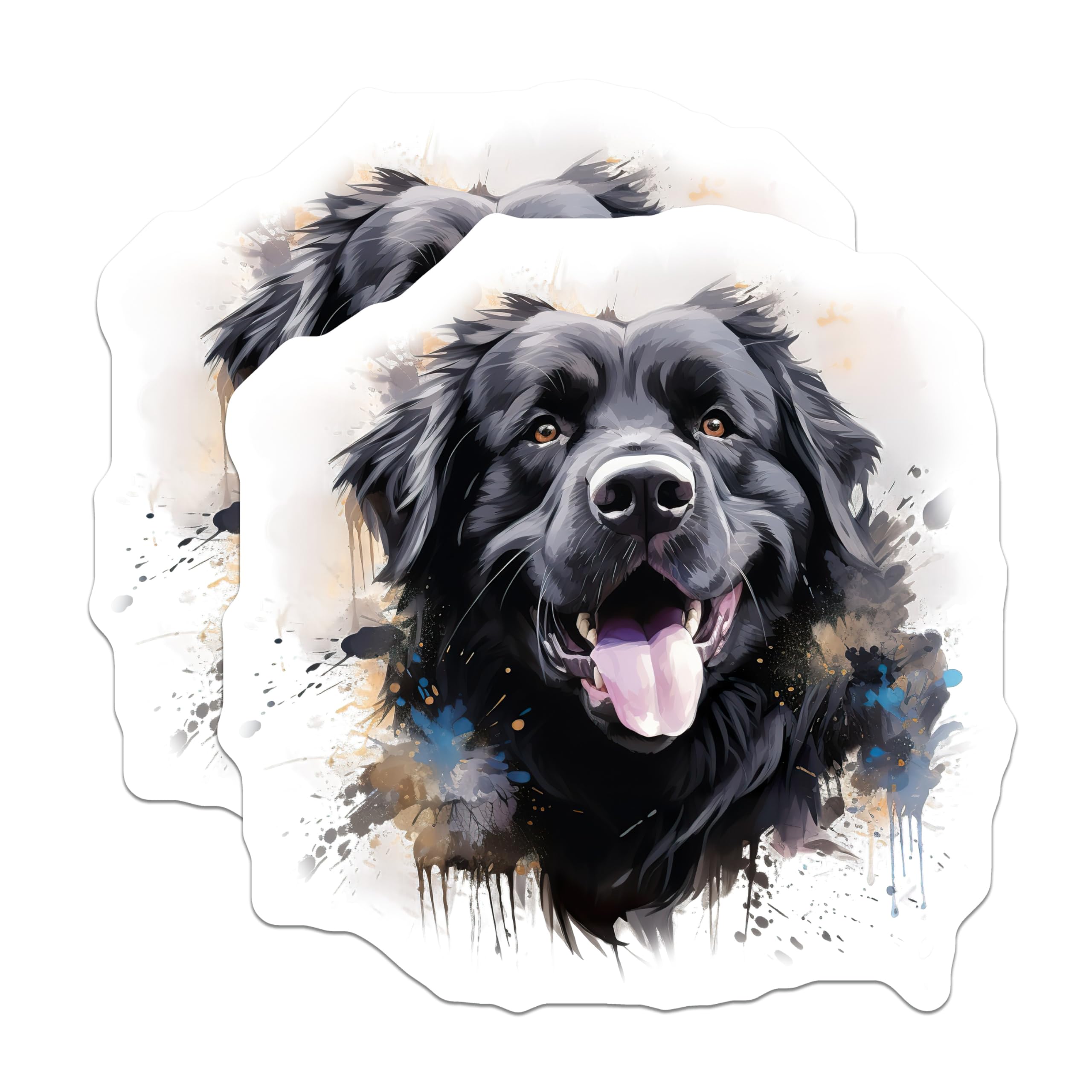 (2 Pack) Newfoundland Dog Magnets - Black Canine Watercolor Art - Happy Smiling Pet Decor - Animal Lover Fridge Locker - 5 Inches On Longest Side - Thick Durable Magnet - Made in USA - MAG24244
