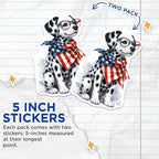 (2 Pack) Dalmatian Dog Stickers - Cute Puppy - American Flag Scarf - Playful Pet Decor - 5" On Longest Side - Sticks to Smooth Flat Surfaces - Made in USA - BMCS6440