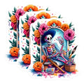 (3 Pack) Day of The Dead Decals - Chill Skeleton - Floral Art Decals - 3 Inches On Longest Side - Easy Peel & Apply - Made in USA - 3MCS8185