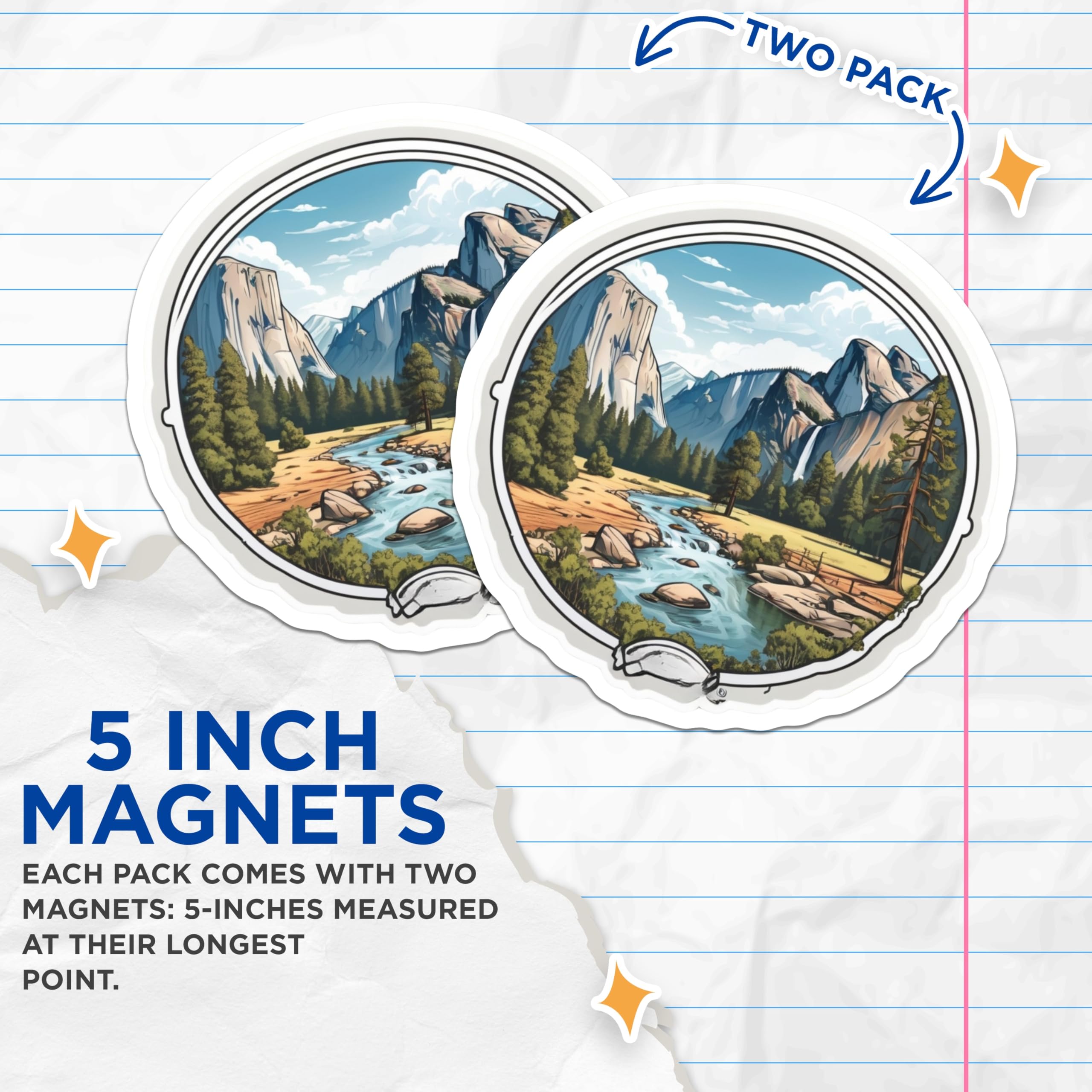 (2 Pack) Yosemite Magnets - National Park Decor - Scenic Landscape Art - 5 Inches On Longest Side - Thick Durable Magnet - Made in USA - MAG21814